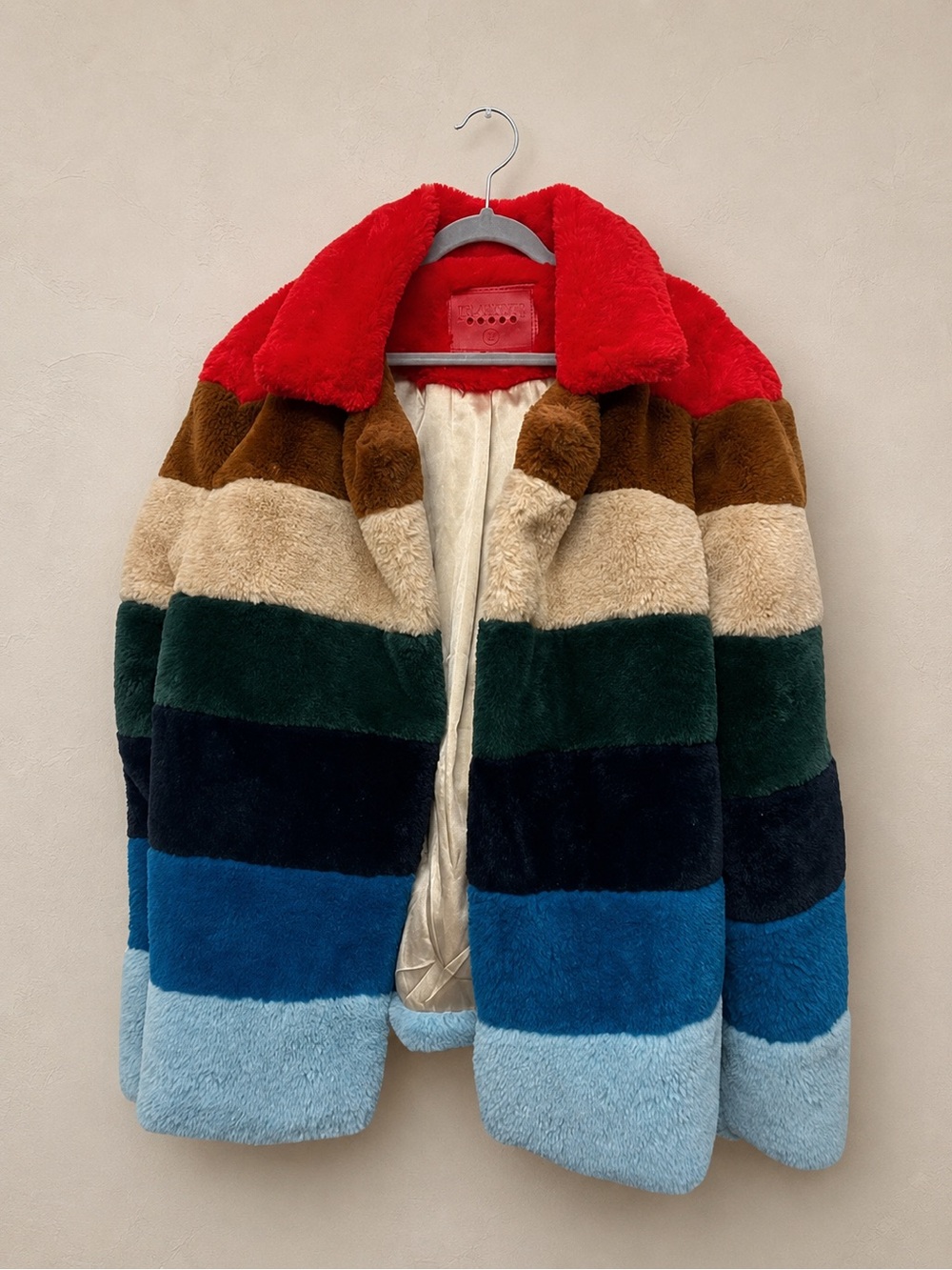 BLANKNYC Rainbow Pop Striped Faux Fur Teddy Jacket Coat XS
